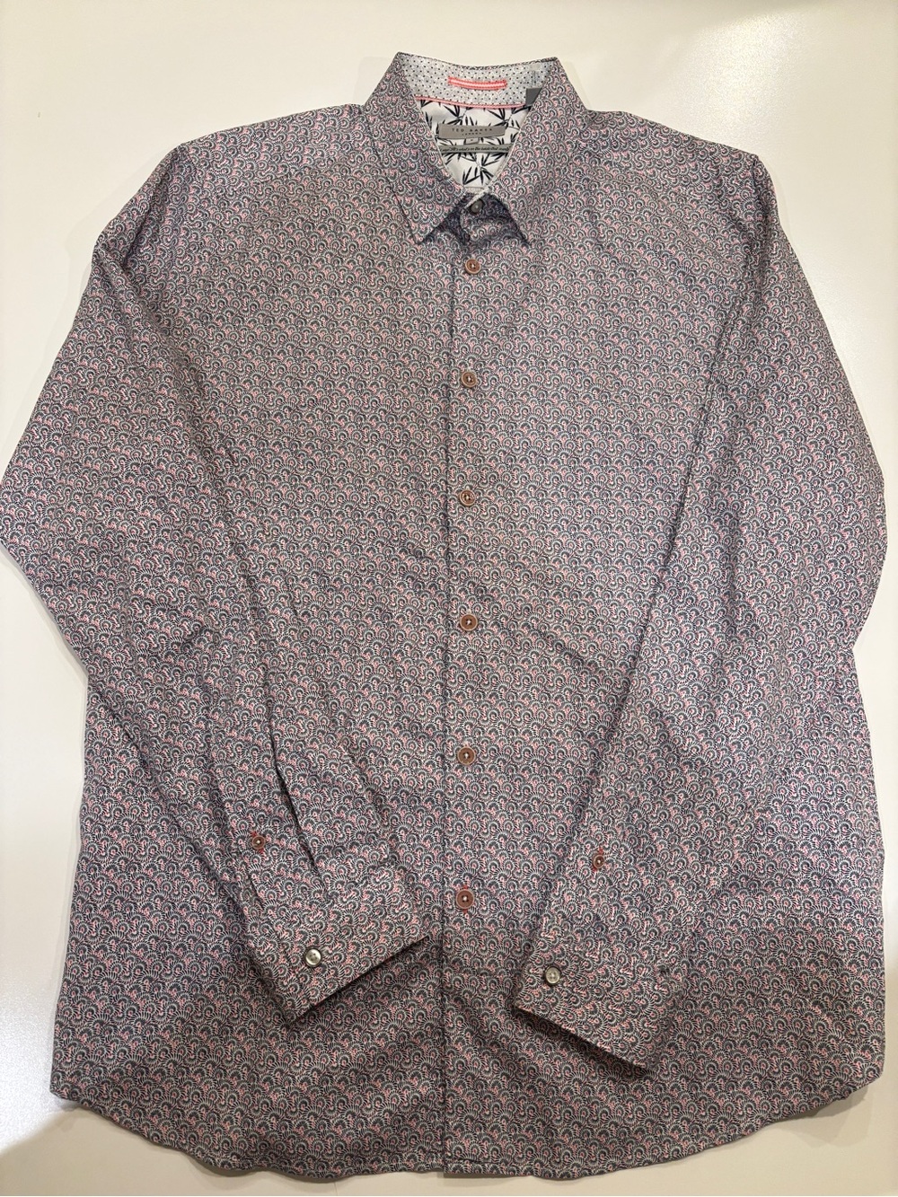 Ted Baker Men's L/XL Long-Sleeve Button-Down Shirt — Pink & Blue Microprint